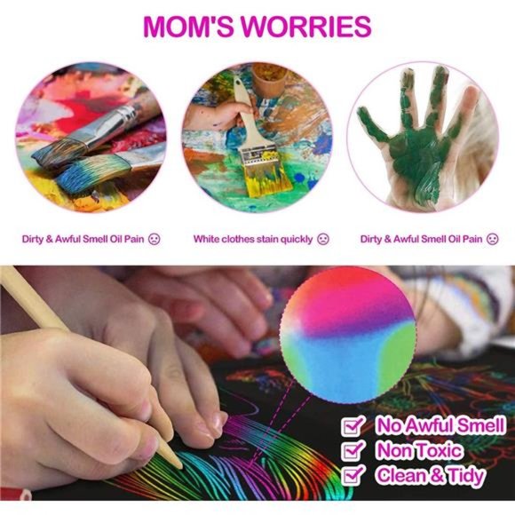 Scratch Rainbow Art Paper Set - 50Pcs Magic Scratch Off Art Craft Supplies Kits - Picture 3 of 7